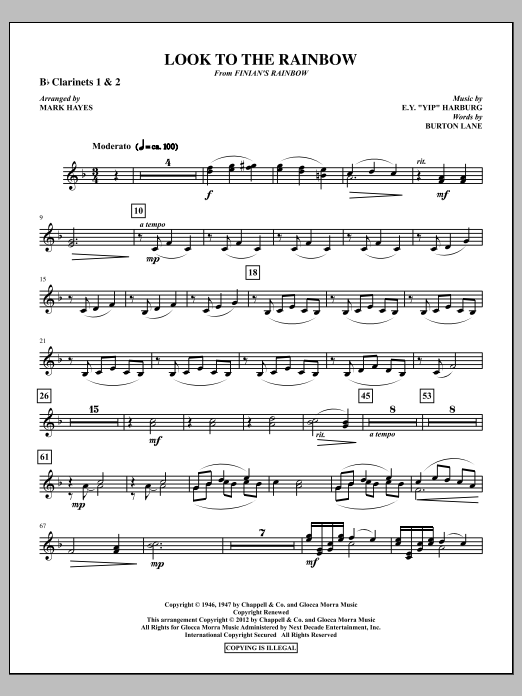 Mark Hayes Look To The Rainbow - Bb Clarinet 1,2 sheet music notes and chords arranged for Choir Instrumental Pak