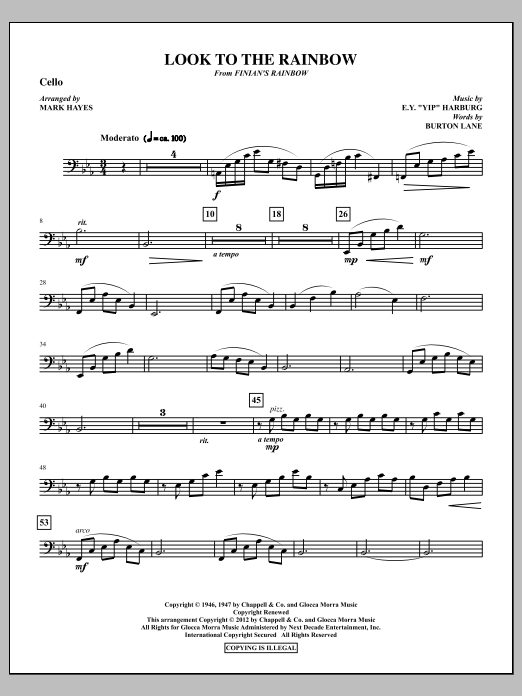 Mark Hayes Look To The Rainbow - Cello sheet music notes and chords arranged for Choir Instrumental Pak