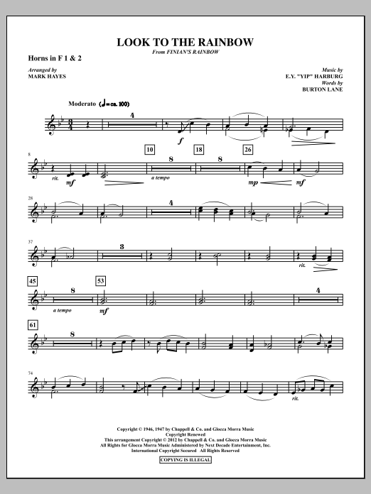 Mark Hayes Look To The Rainbow - F Horn 1,2 sheet music notes and chords arranged for Choir Instrumental Pak