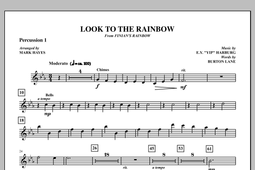 Mark Hayes Look To The Rainbow - Percussion 1 sheet music notes and chords arranged for Choir Instrumental Pak
