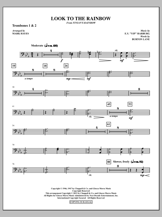 Mark Hayes Look To The Rainbow - Trombone 1 & 2 sheet music notes and chords arranged for Choir Instrumental Pak