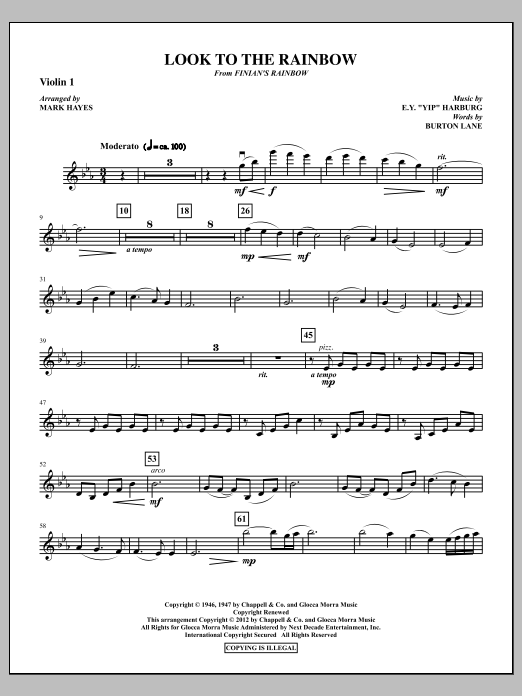 Mark Hayes Look To The Rainbow - Violin 1 sheet music notes and chords arranged for Choir Instrumental Pak
