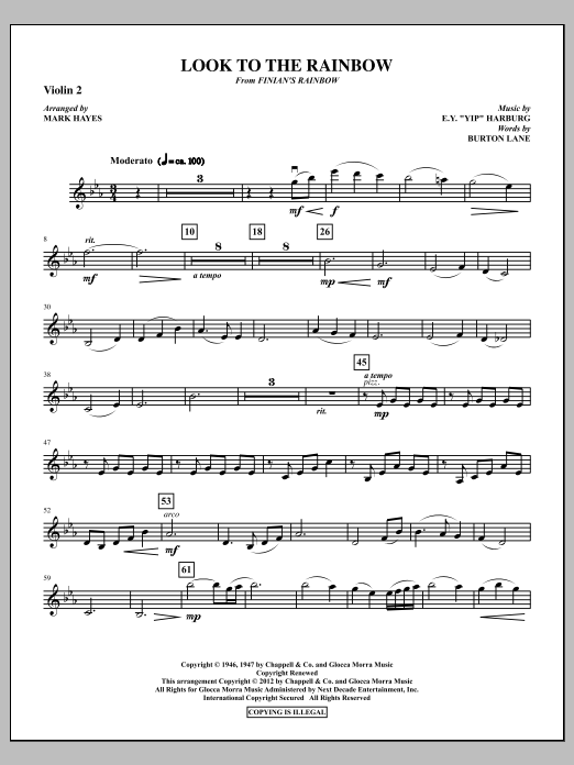 Mark Hayes Look To The Rainbow - Violin 2 sheet music notes and chords arranged for Choir Instrumental Pak