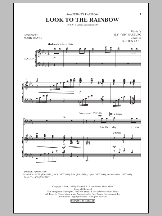 Mark Hayes Look To The Rainbow sheet music notes and chords arranged for 2-Part Choir