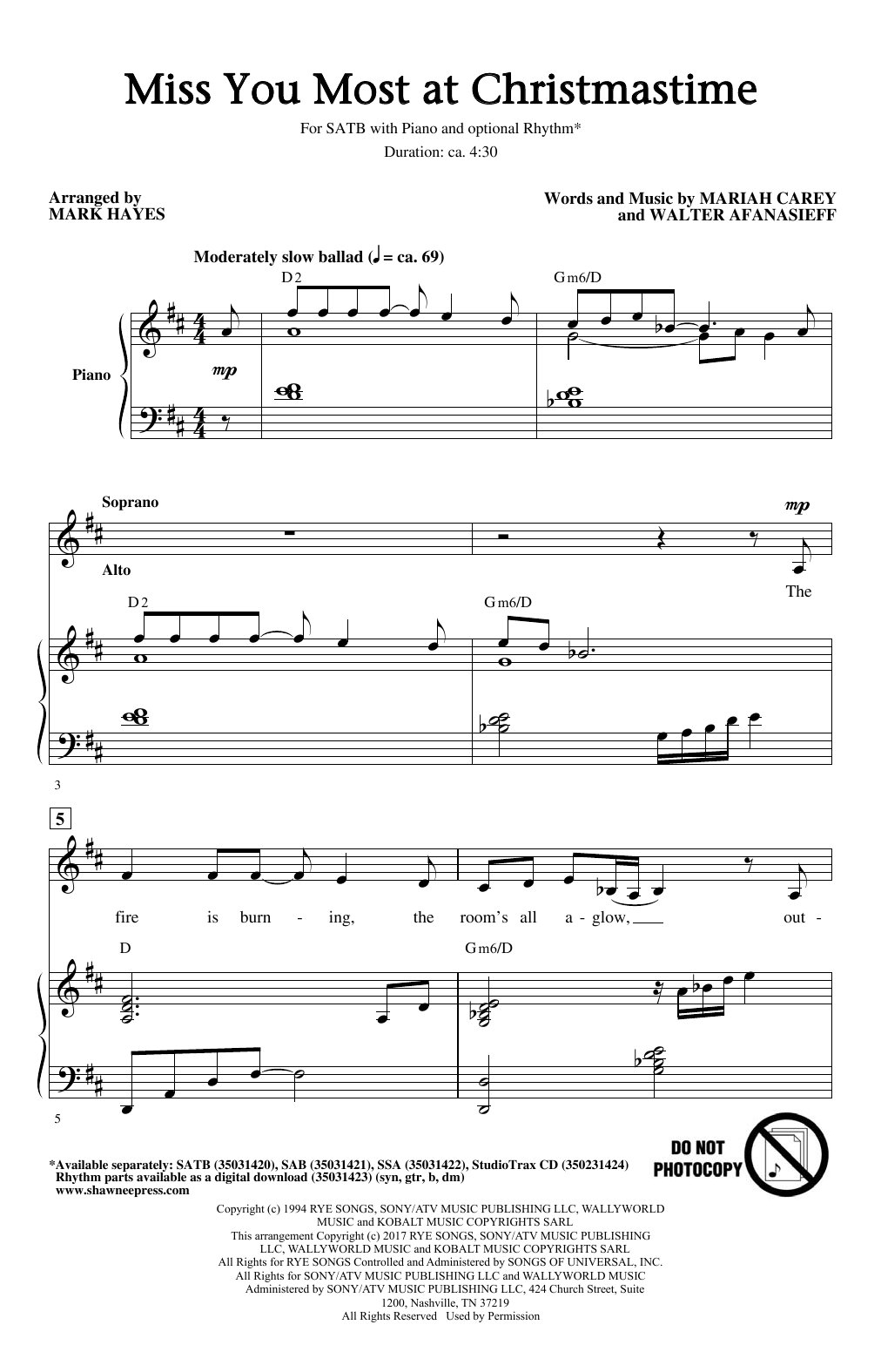 Mark Hayes Miss You Most At Christmas Time sheet music notes and chords arranged for SAB Choir