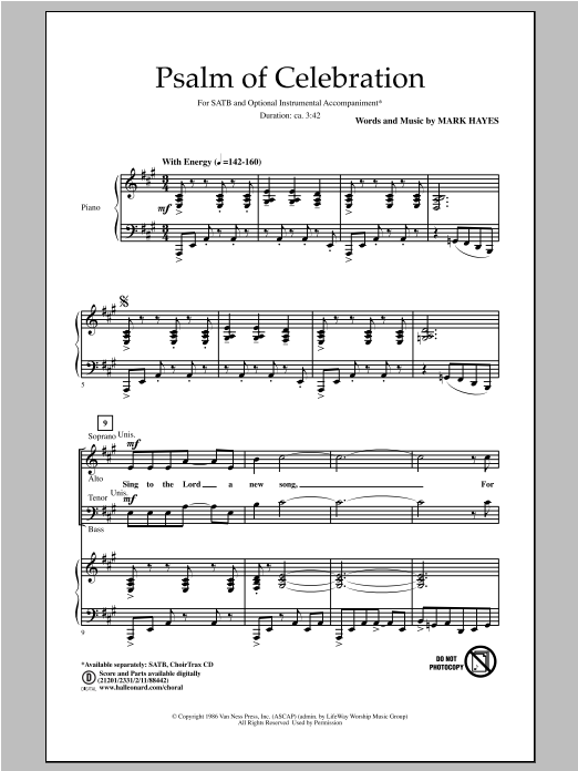 Mark Hayes Psalm Of Celebration sheet music notes and chords arranged for SATB Choir