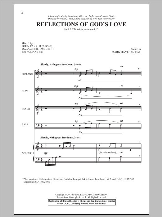 Mark Hayes Reflections Of God's Love sheet music notes and chords arranged for SATB Choir