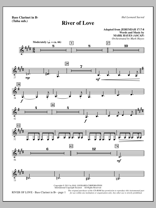 Mark Hayes River Of Love - Bass Clarinet (sub. Tuba) sheet music notes and chords arranged for Choir Instrumental Pak