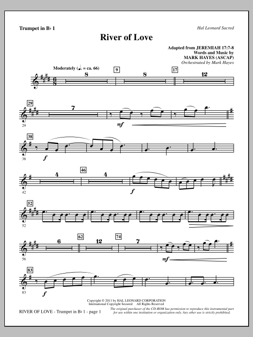 Mark Hayes River Of Love - Bb Trumpet 1 sheet music notes and chords arranged for Choir Instrumental Pak