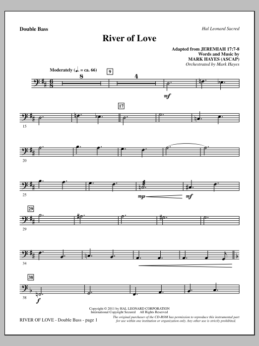 Mark Hayes River Of Love - Double Bass sheet music notes and chords arranged for Choir Instrumental Pak
