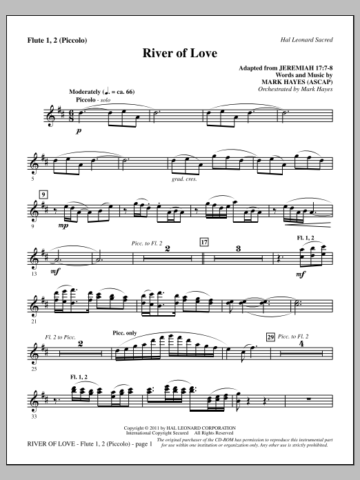 Mark Hayes River Of Love - Flute 1,2/Piccolo sheet music notes and chords arranged for Choir Instrumental Pak