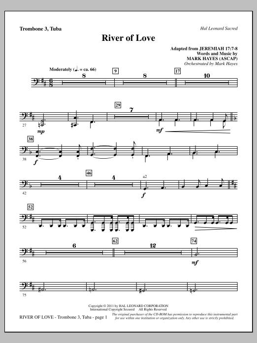 Mark Hayes River Of Love - Trombone 3/Tuba sheet music notes and chords arranged for Choir Instrumental Pak