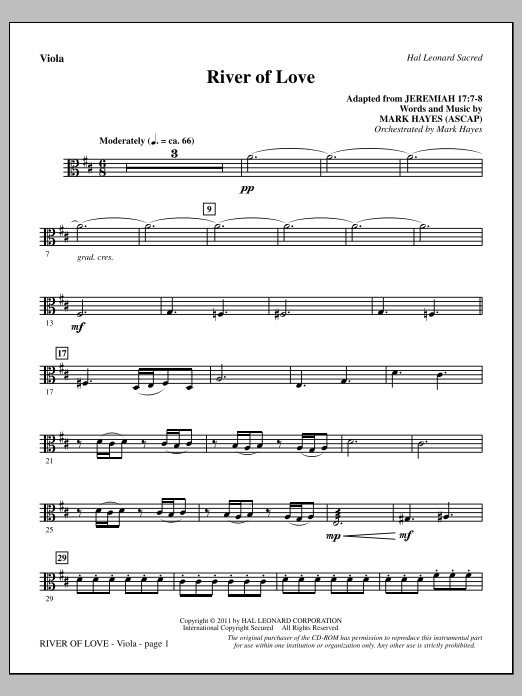 Mark Hayes River Of Love - Viola sheet music notes and chords arranged for Choir Instrumental Pak