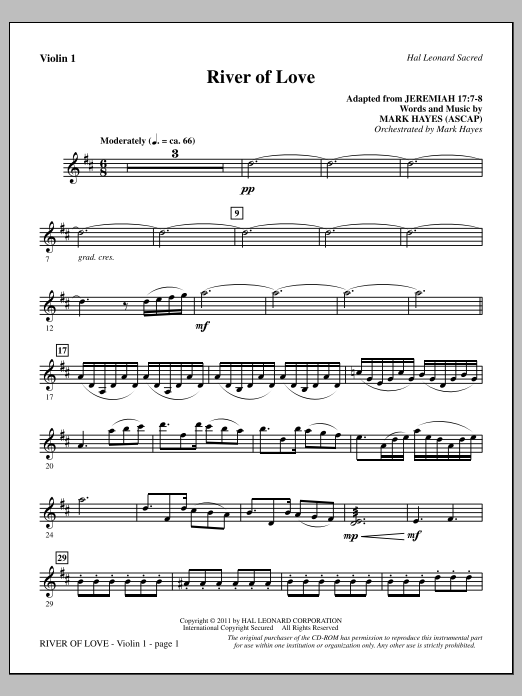 Mark Hayes River Of Love - Violin 1 sheet music notes and chords arranged for Choir Instrumental Pak