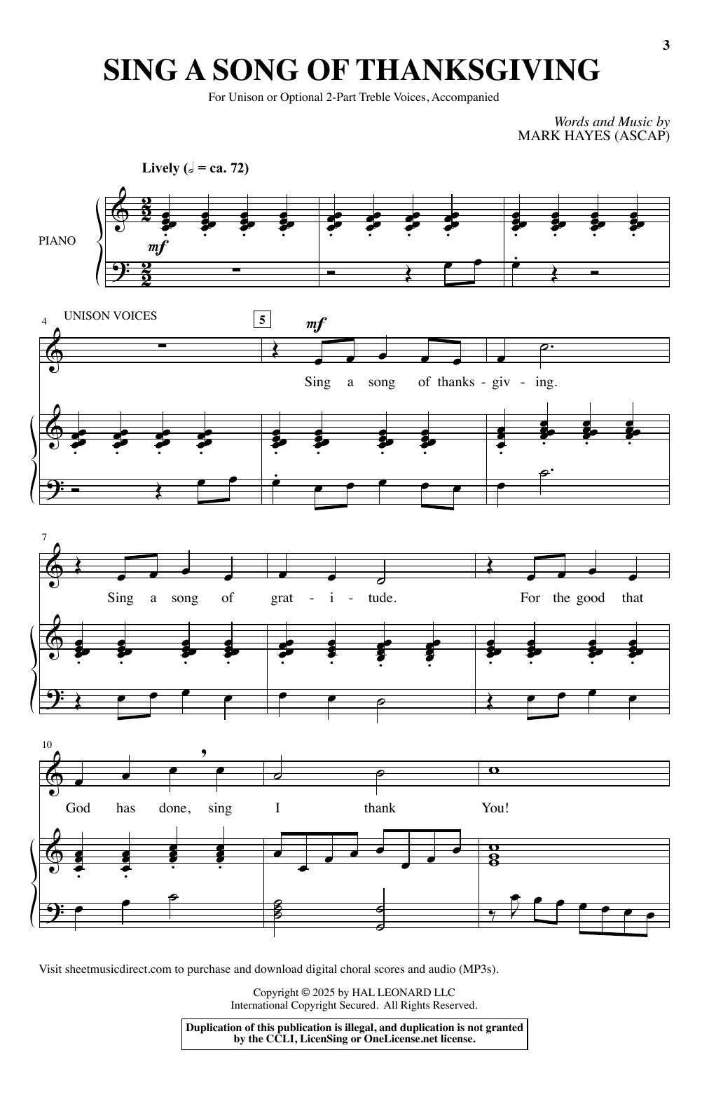 Mark Hayes Sing A Song Of Thanksgiving sheet music notes and chords arranged for Choir