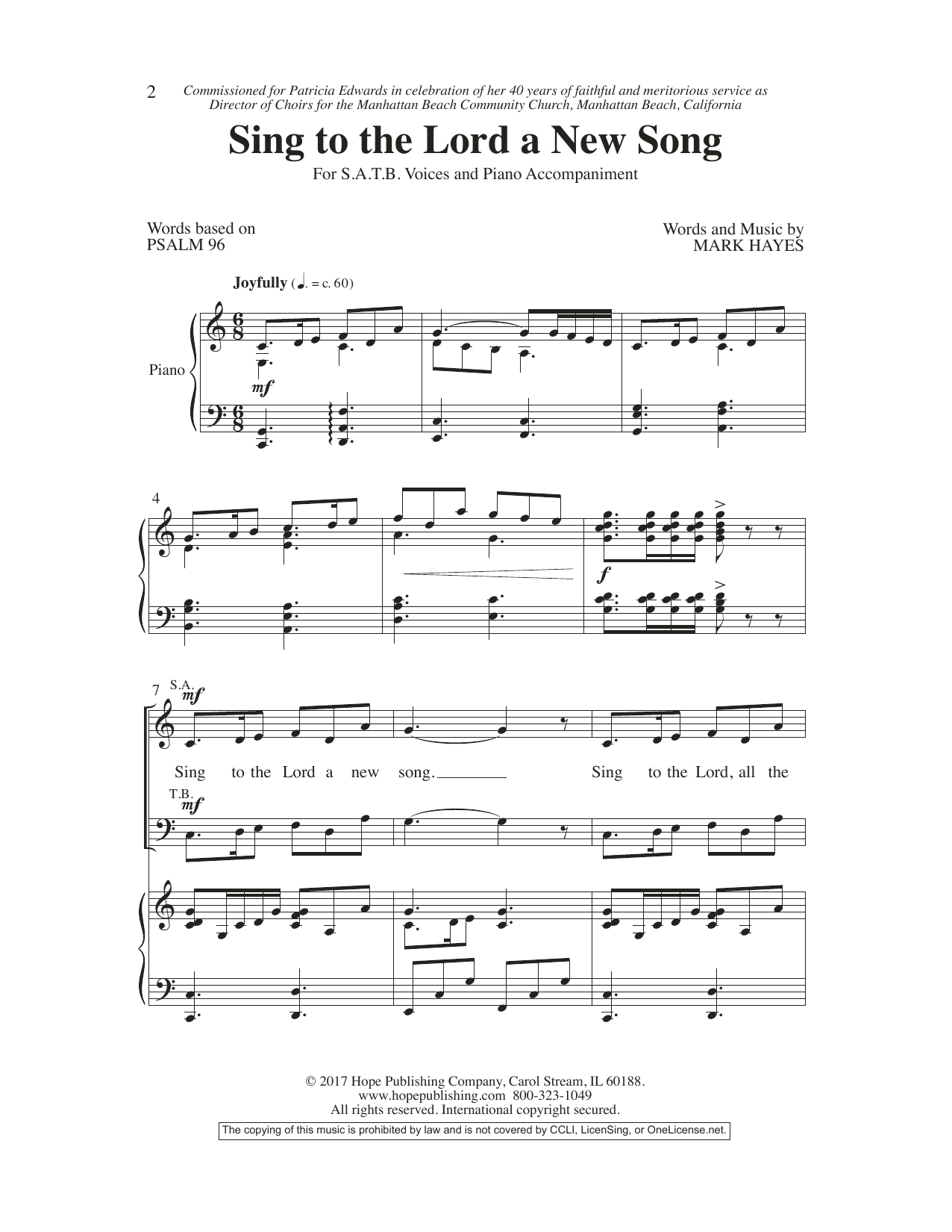 Mark Hayes Sing To The Lord A New Song sheet music notes and chords arranged for SATB Choir