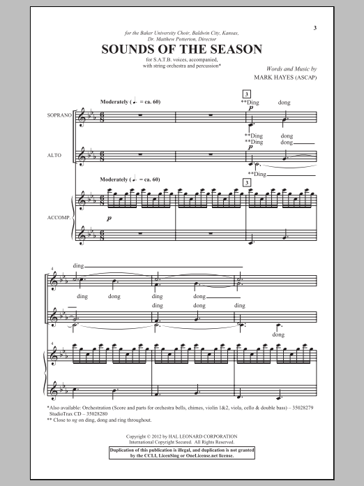 Mark Hayes Sounds Of The Season sheet music notes and chords arranged for SATB Choir