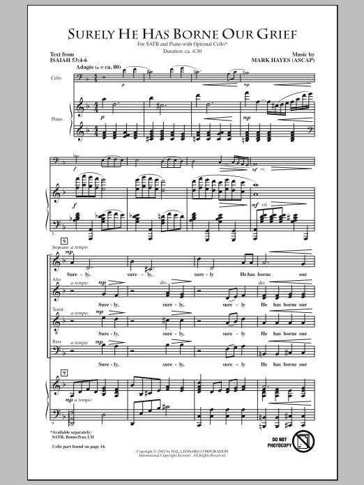 Mark Hayes Surely He Has Borne Our Grief sheet music notes and chords arranged for SATB Choir
