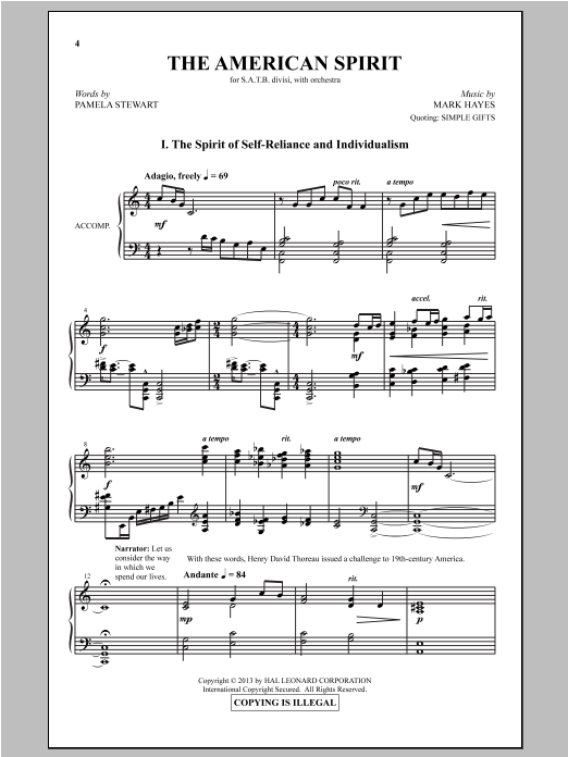 Mark Hayes The American Spirit sheet music notes and chords arranged for SATB Choir