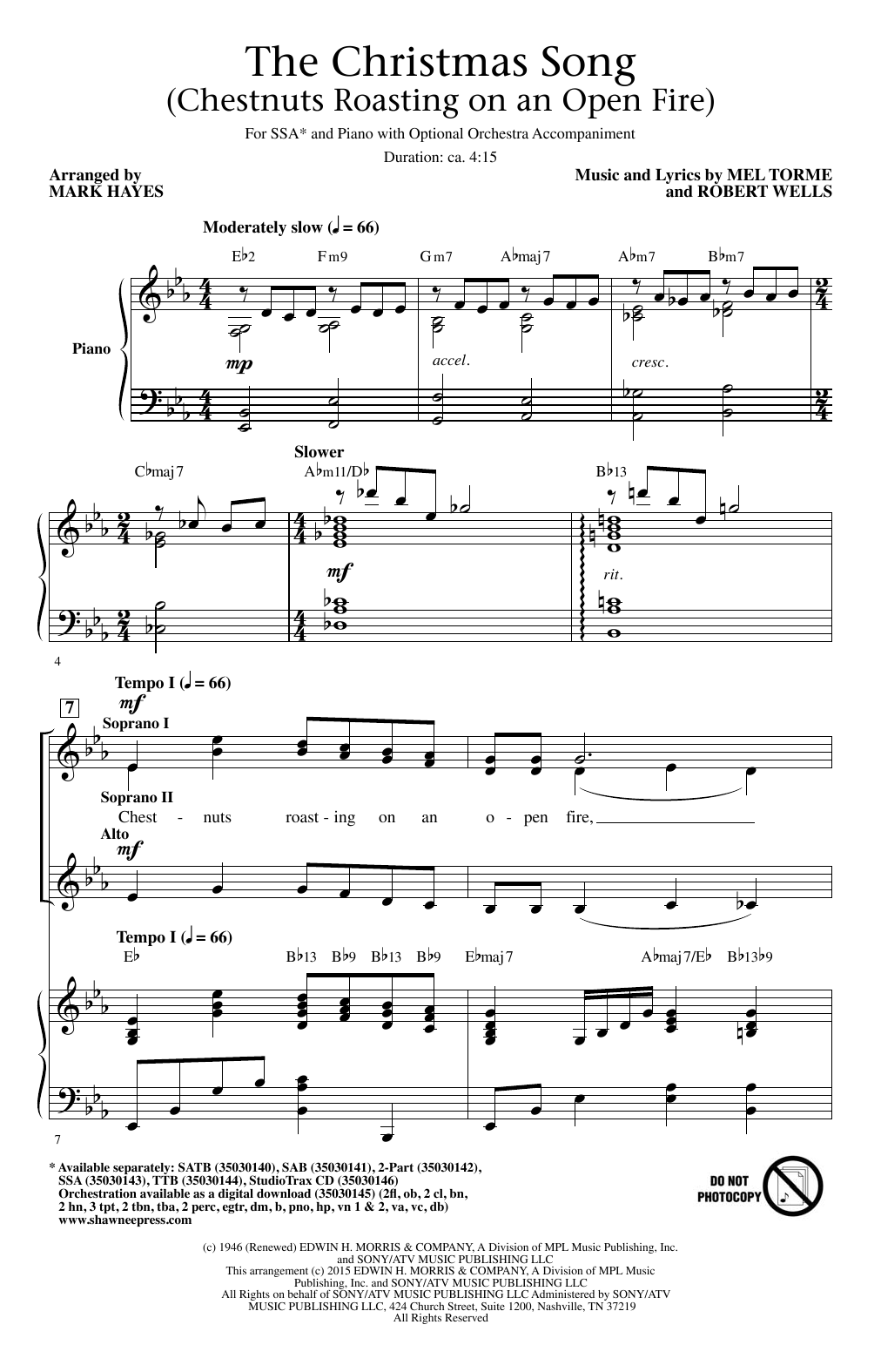 Mark Hayes The Christmas Song (Chestnuts Roasting On An Open Fire) sheet music notes and chords arranged for SAB Choir