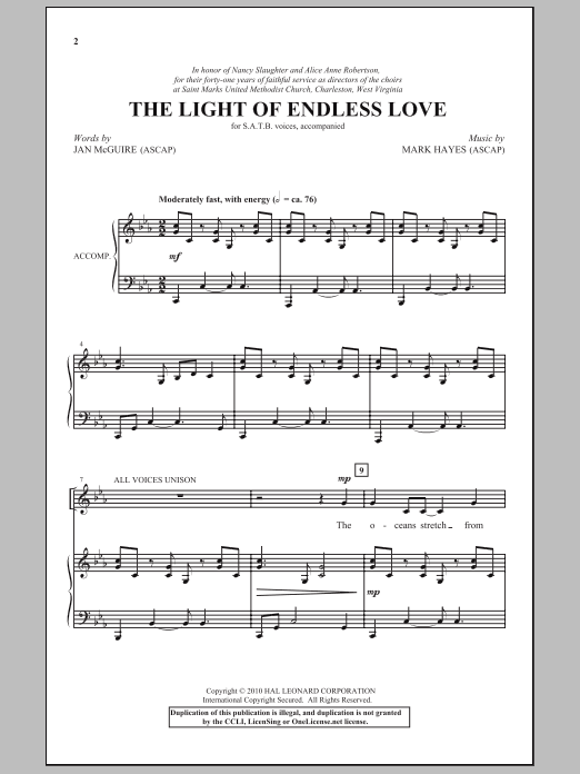 Mark Hayes The Light Of Endless Love sheet music notes and chords arranged for SATB Choir