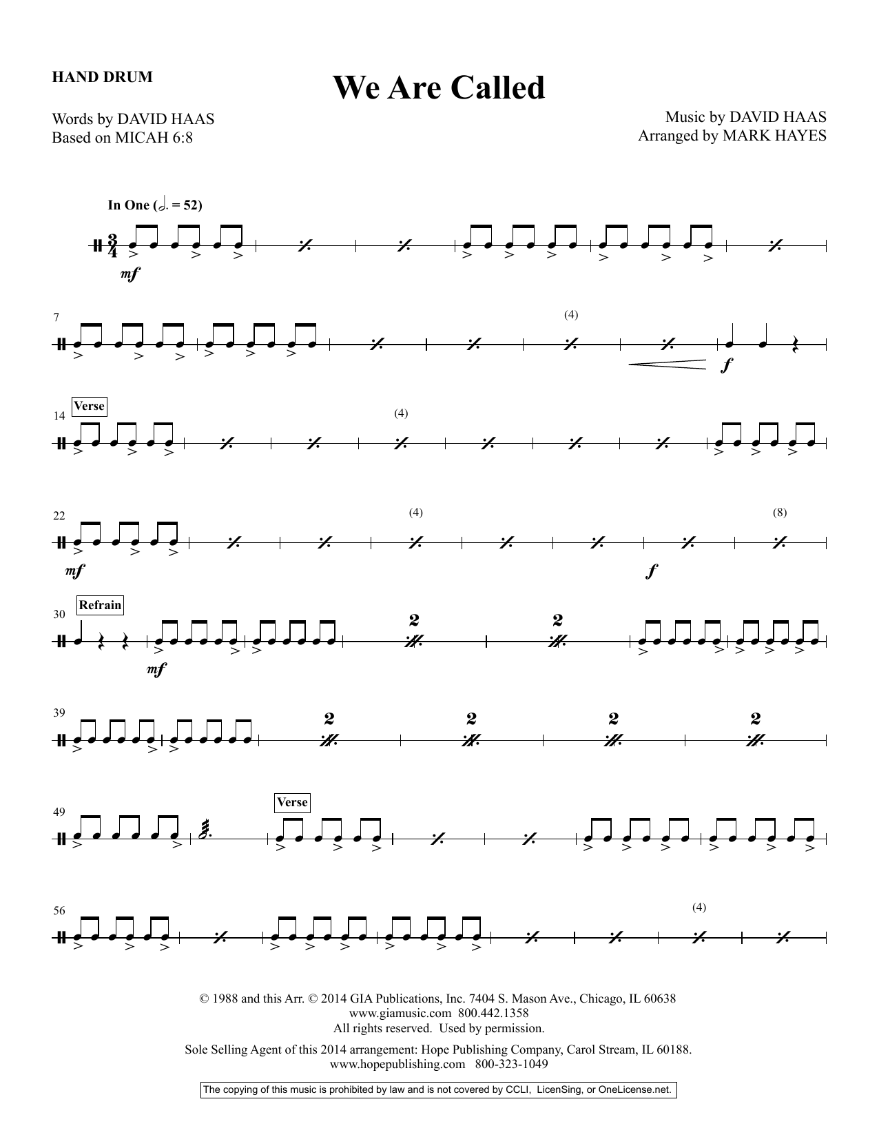 Mark Hayes We Are Called - Hand Drum sheet music notes and chords arranged for Choir Instrumental Pak