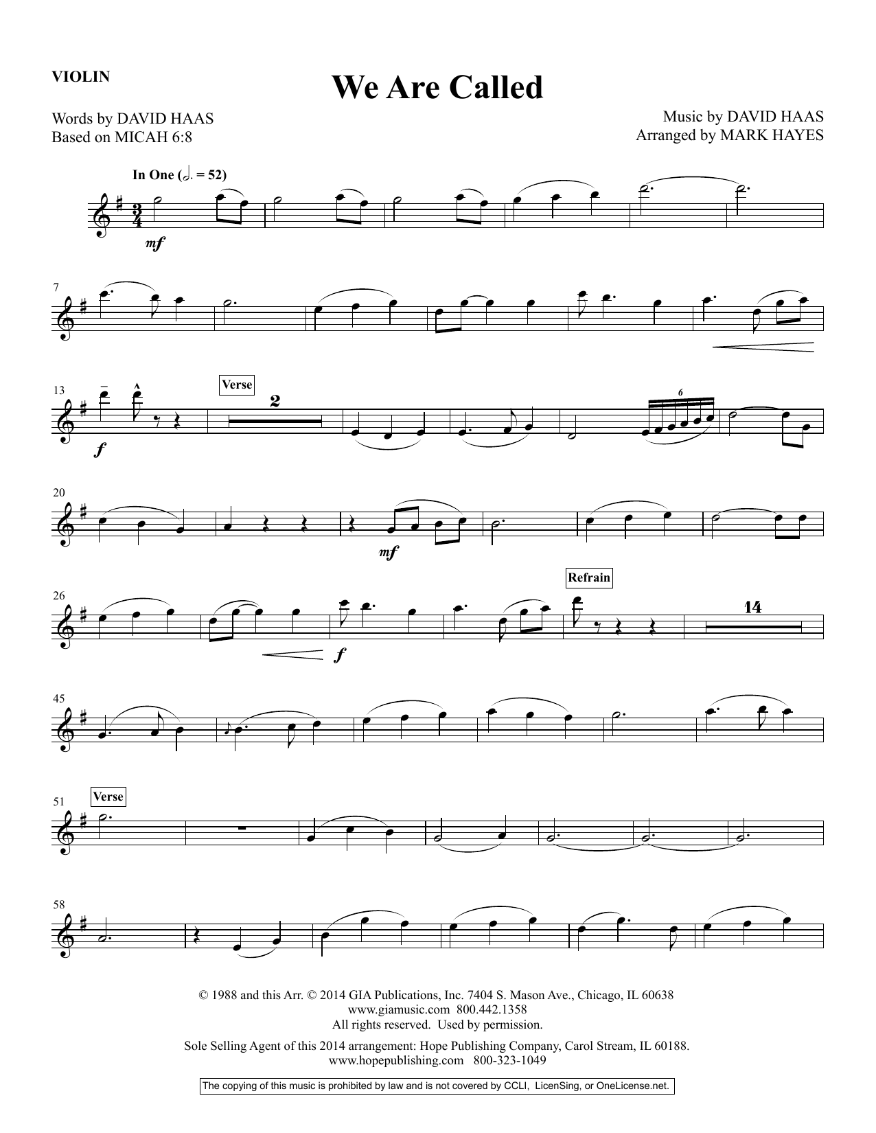Mark Hayes We Are Called - Violin sheet music notes and chords arranged for Choir Instrumental Pak
