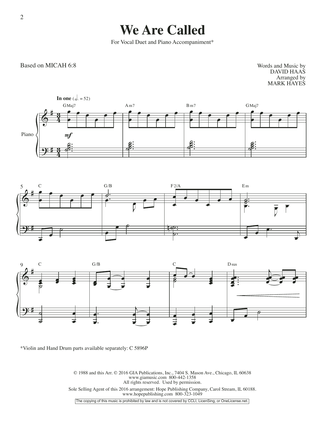 Mark Hayes We Are Called sheet music notes and chords arranged for Vocal Duet