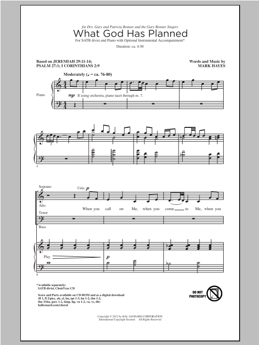 Mark Hayes What God Has Planned sheet music notes and chords arranged for SATB Choir