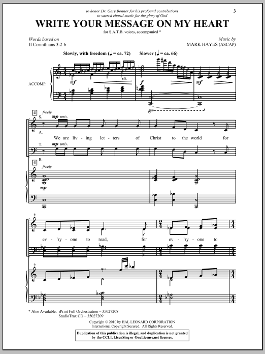Mark Hayes Write Your Message On My Heart sheet music notes and chords arranged for SATB Choir