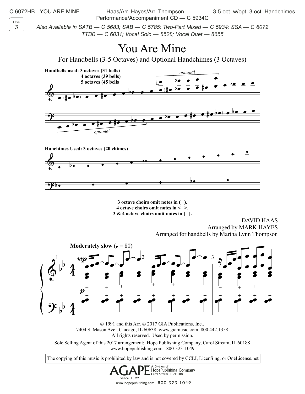 Mark Hayes You Are Mine - Handbells sheet music notes and chords arranged for Choir Instrumental Pak