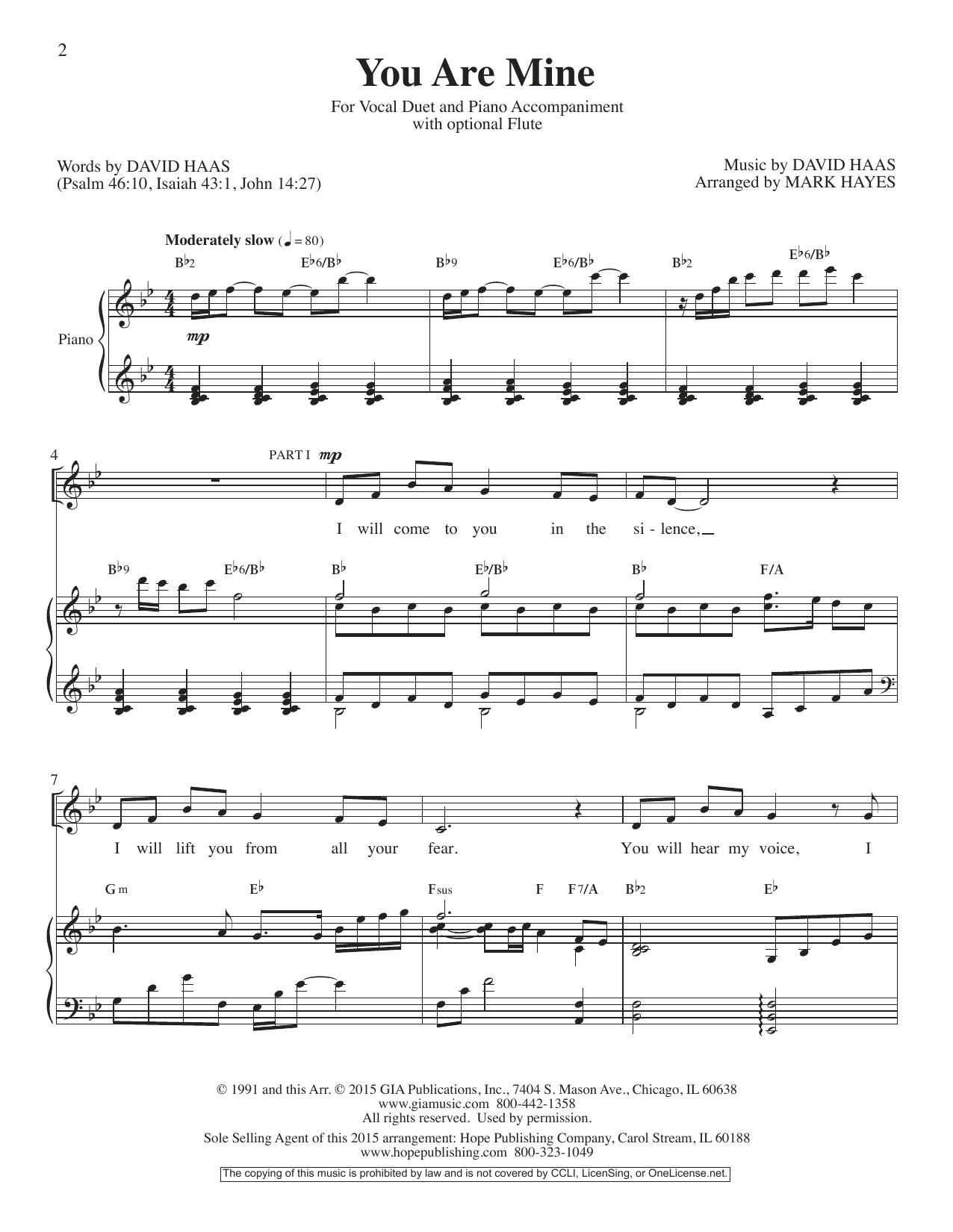 Mark Hayes You Are Mine sheet music notes and chords arranged for SAB Choir