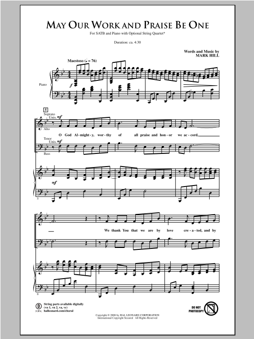 Mark Hill May Our Work And Praise Be One sheet music notes and chords arranged for SATB Choir