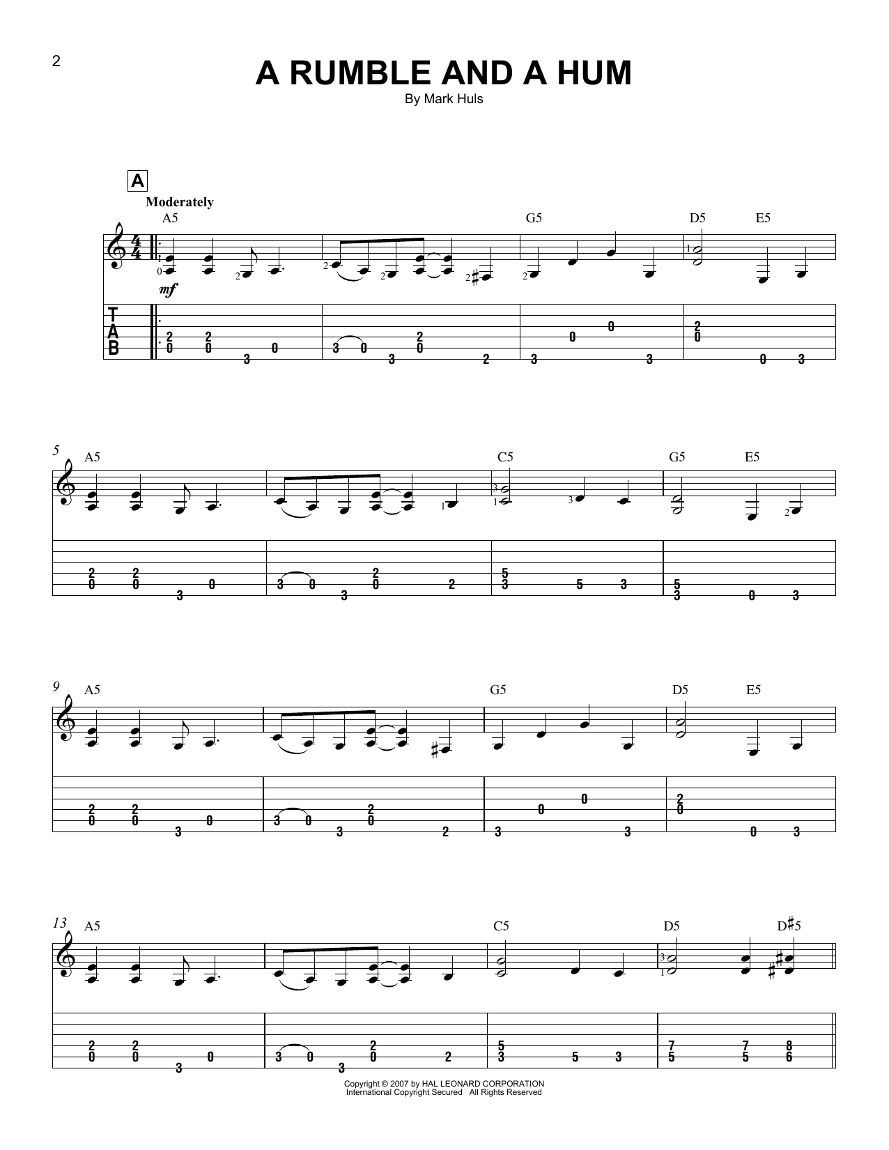 Mark Huls A Rumble And A Hum sheet music notes and chords arranged for Easy Guitar Tab