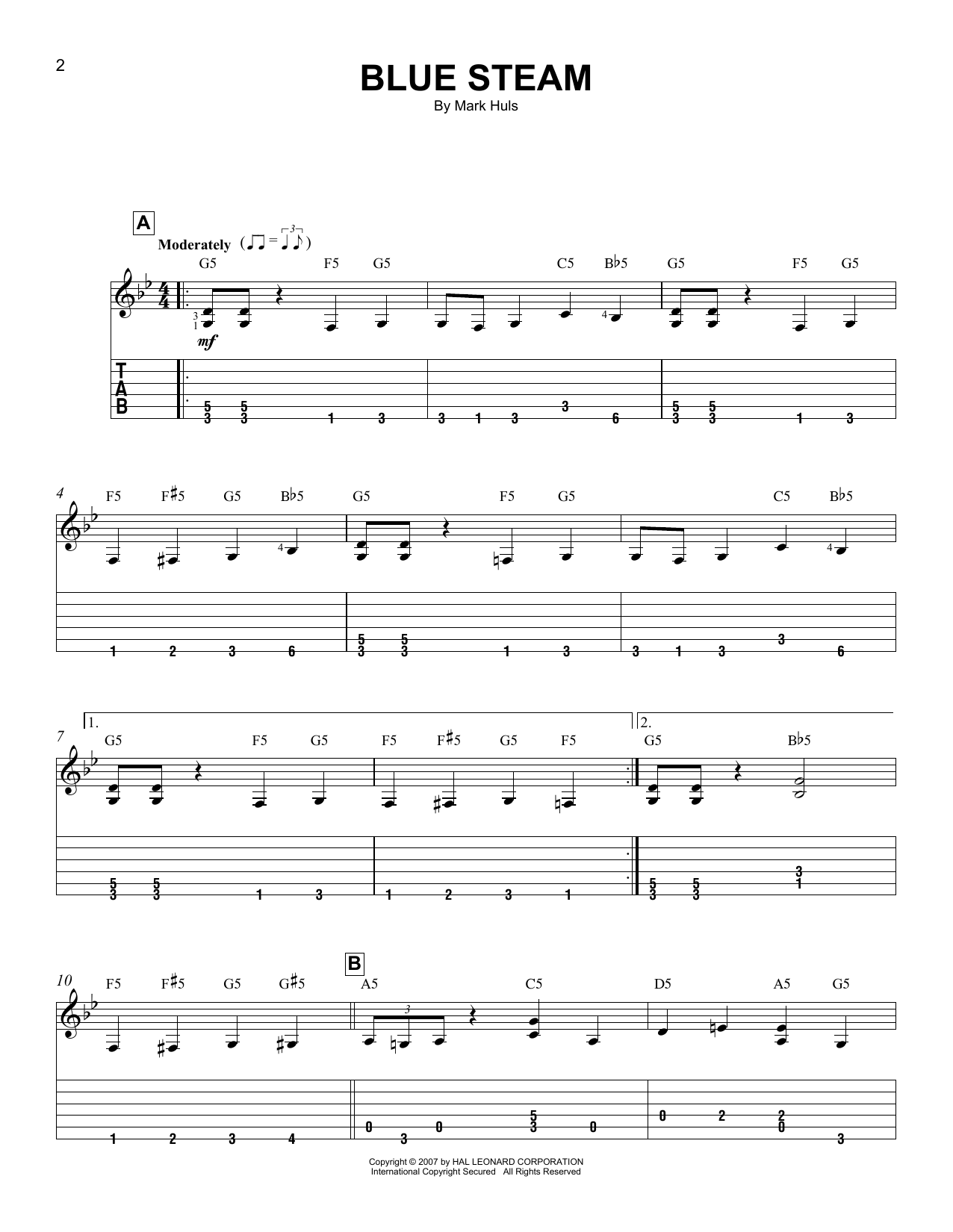 Mark Huls Blue Steam sheet music notes and chords arranged for Easy Guitar Tab