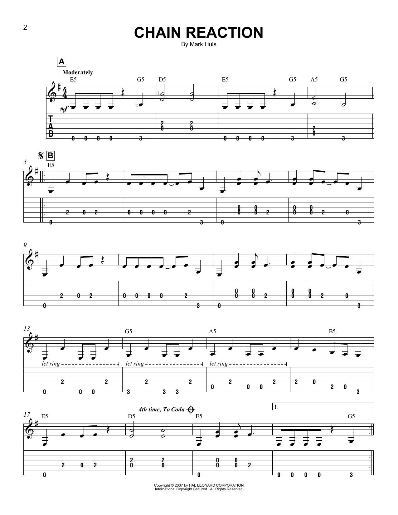 Mark Huls Chain Reaction sheet music notes and chords arranged for Easy Guitar Tab