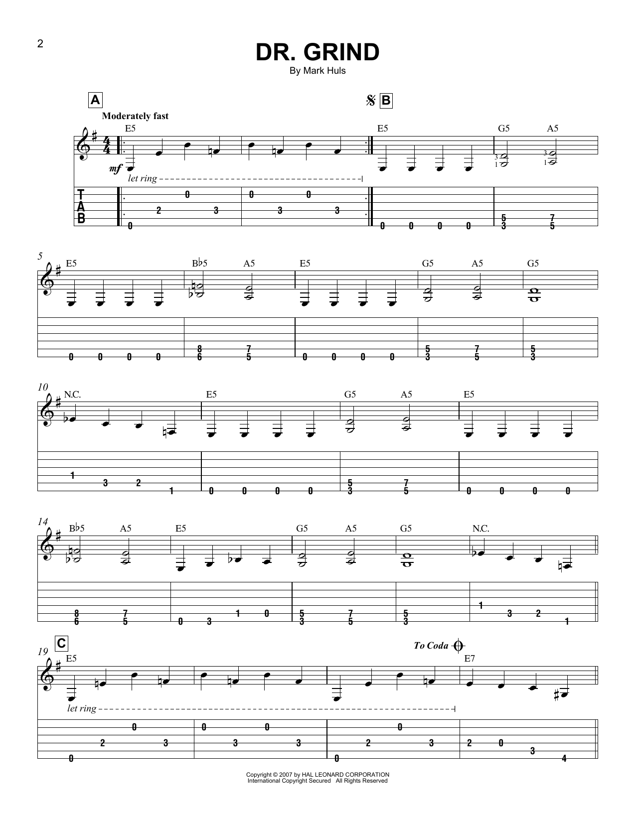 Mark Huls Dr. Grind sheet music notes and chords arranged for Easy Guitar Tab
