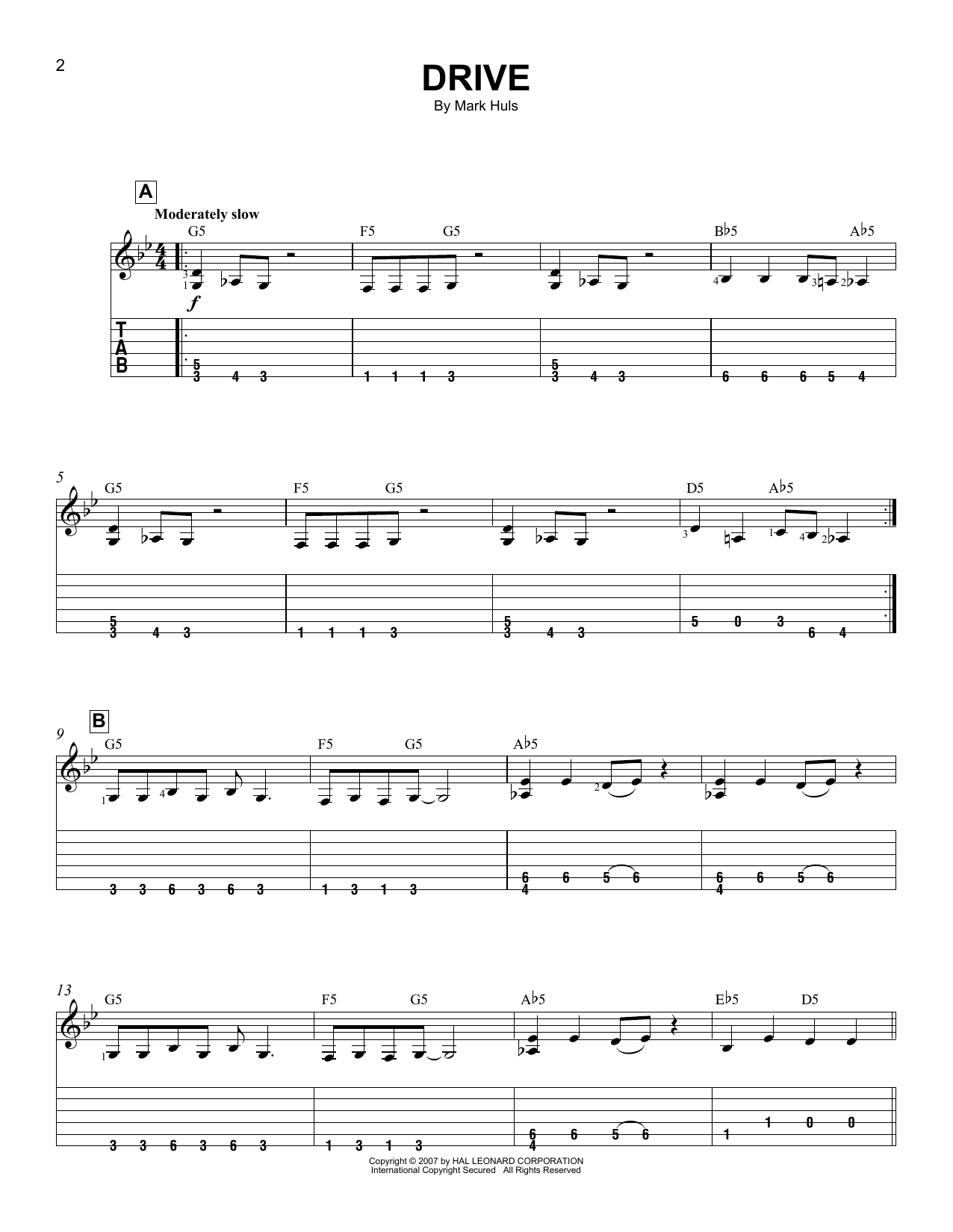 Mark Huls Drive sheet music notes and chords arranged for Easy Guitar Tab