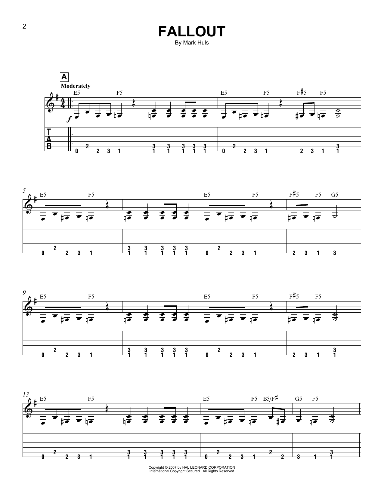 Mark Huls Fallout sheet music notes and chords arranged for Easy Guitar Tab