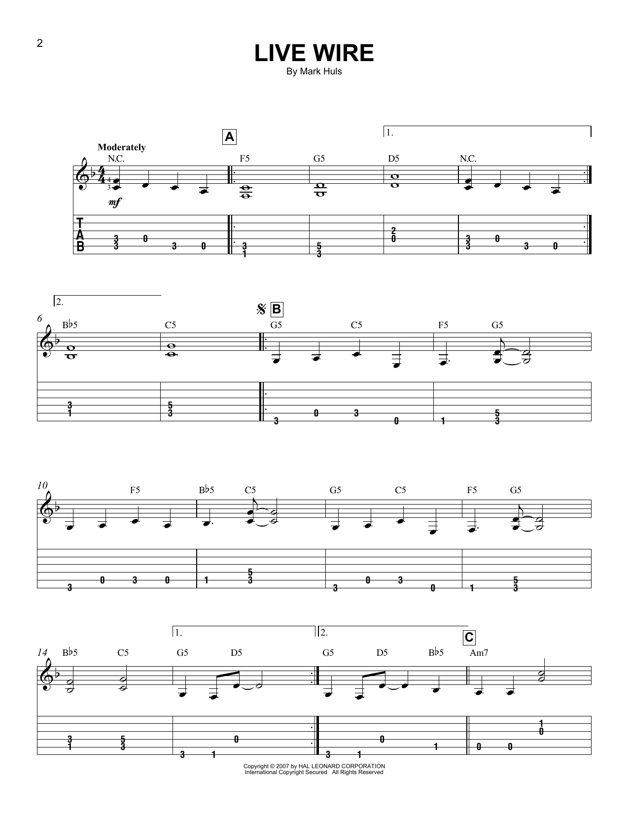Mark Huls Live Wire sheet music notes and chords arranged for Easy Guitar Tab