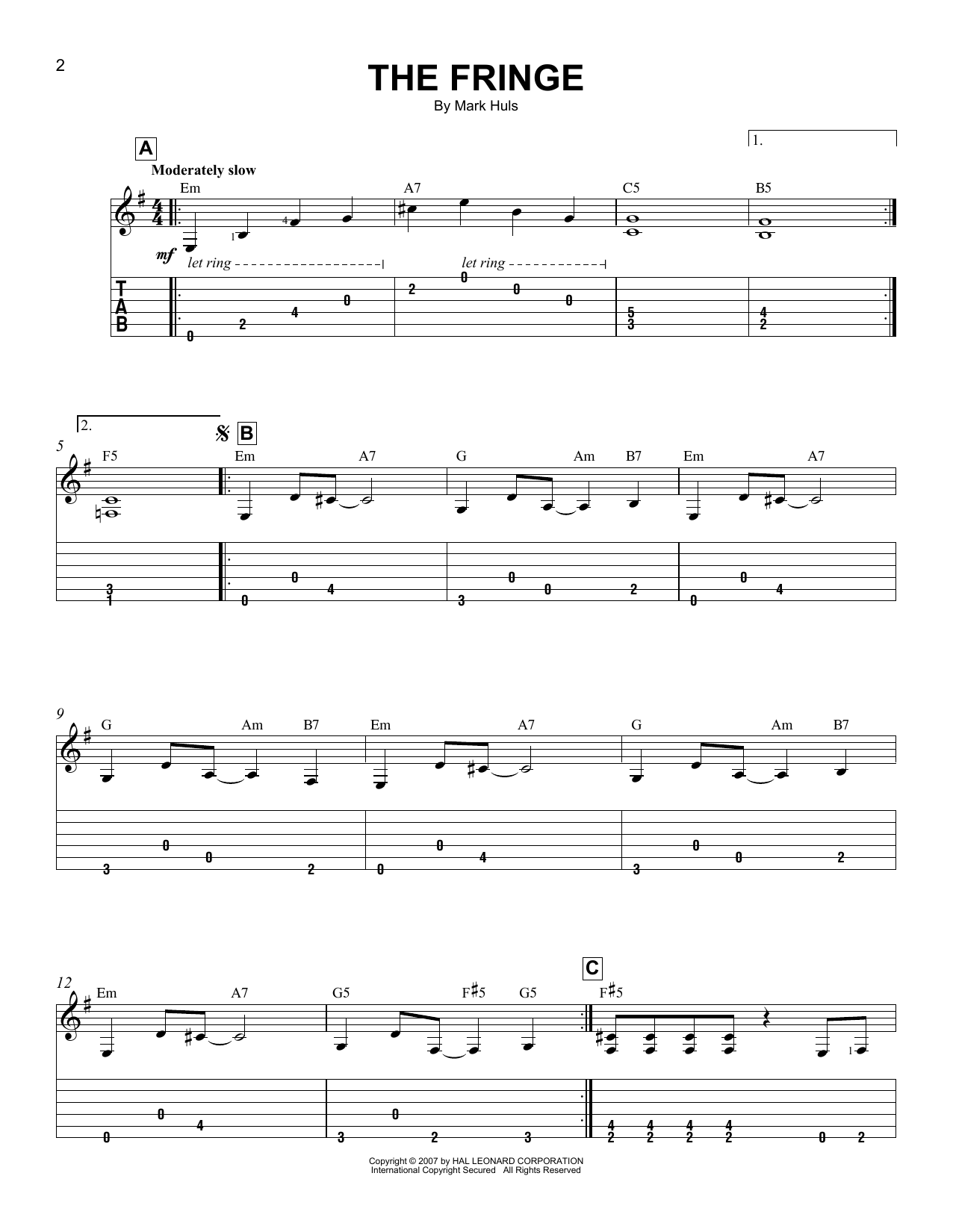 Mark Huls The Fringe sheet music notes and chords arranged for Easy Guitar Tab