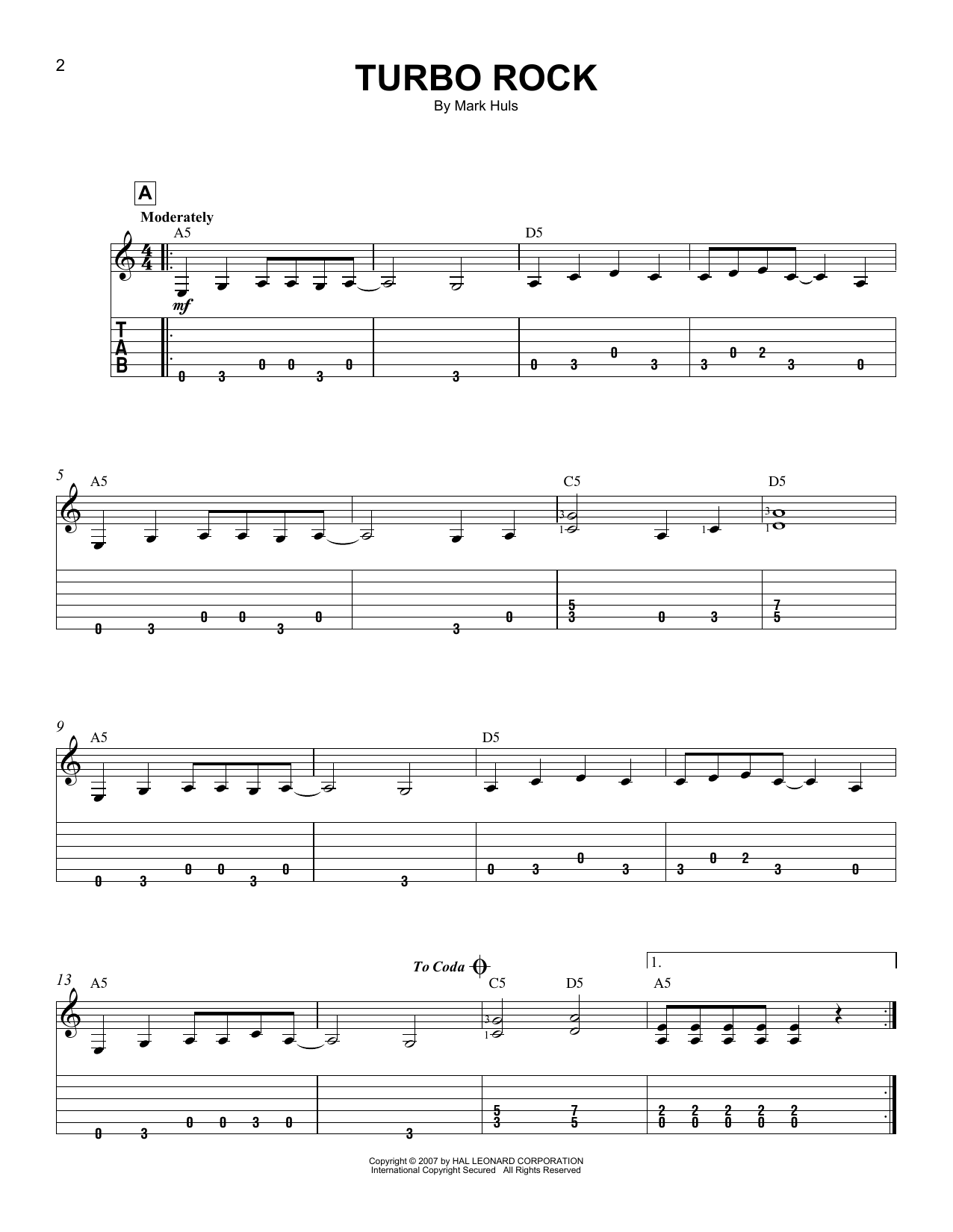 Mark Huls Turbo Rock sheet music notes and chords arranged for Easy Guitar Tab