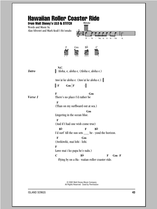 Mark Keali'i Ho'omalu Hawaiian Roller Coaster Ride sheet music notes and chords arranged for Lead Sheet / Fake Book