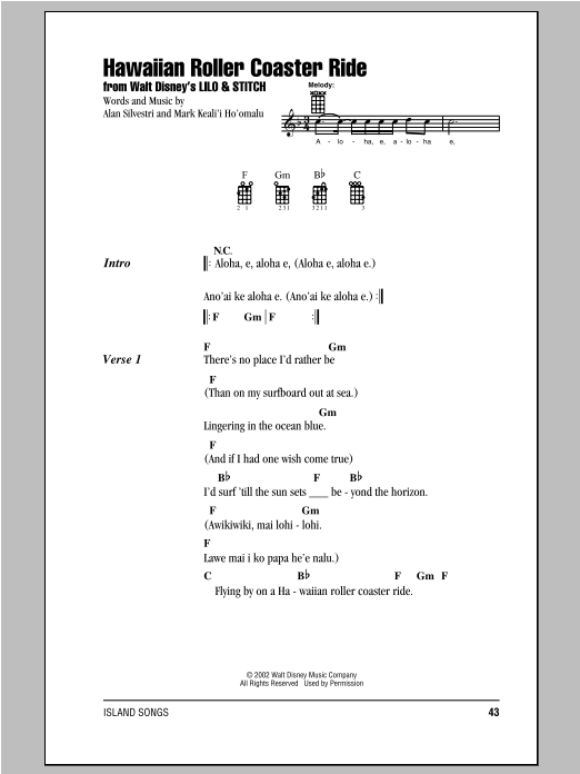 Mark Keali'i Ho'omalu Hawaiian Roller Coaster Ride sheet music notes and chords arranged for Ukulele Chords/Lyrics