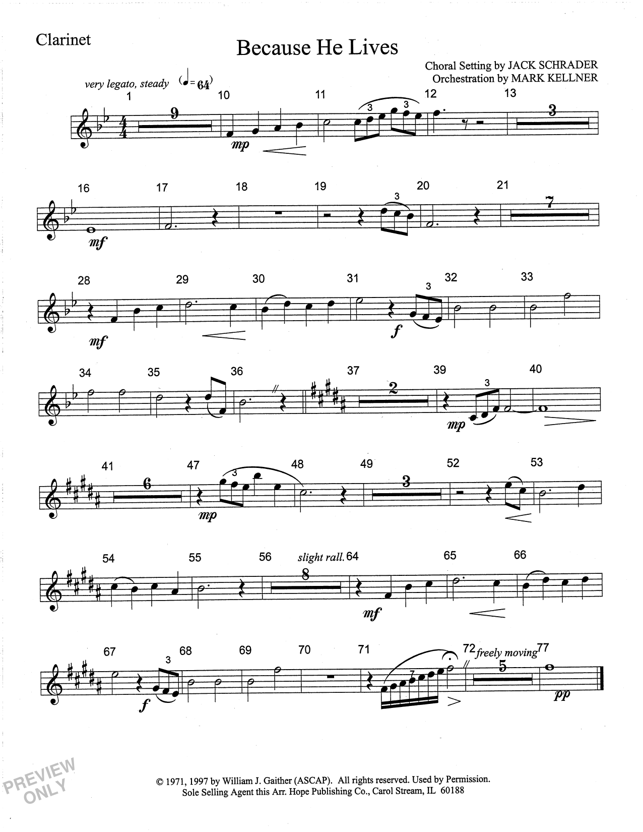 Mark Kellner Because He Lives - Clarinet sheet music notes and chords arranged for Choir Instrumental Pak