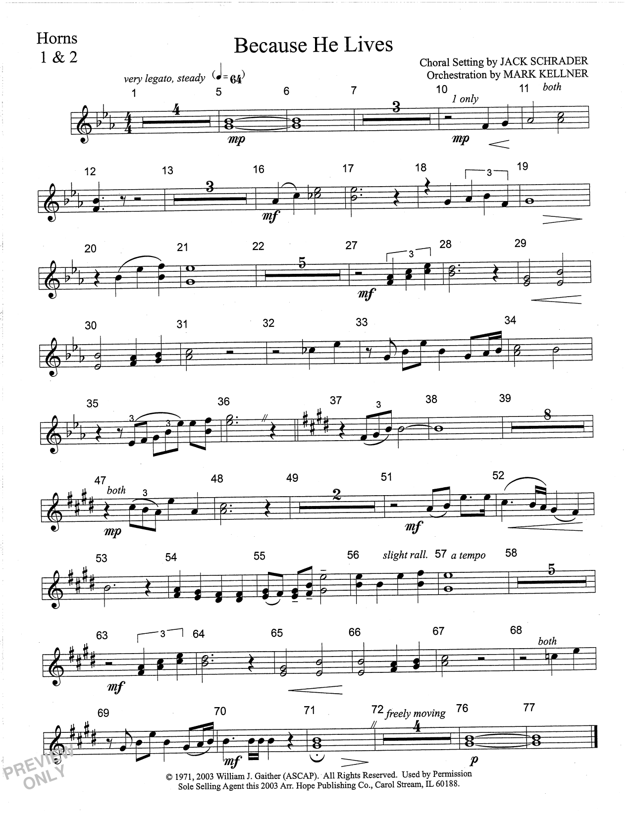 Mark Kellner Because He Lives - Flugelhorn Solo sheet music notes and chords arranged for Choir Instrumental Pak