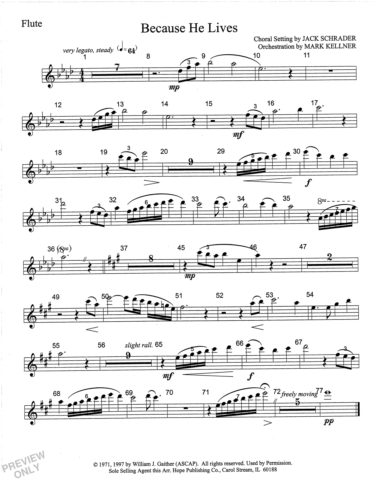 Mark Kellner Because He Lives - Flute sheet music notes and chords arranged for Choir Instrumental Pak