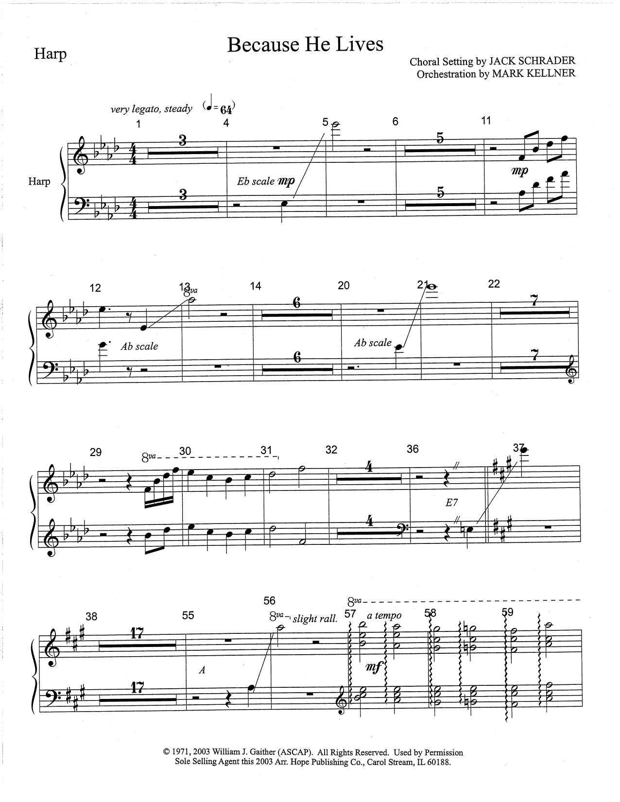 Mark Kellner Because He Lives - Harp sheet music notes and chords arranged for Choir Instrumental Pak
