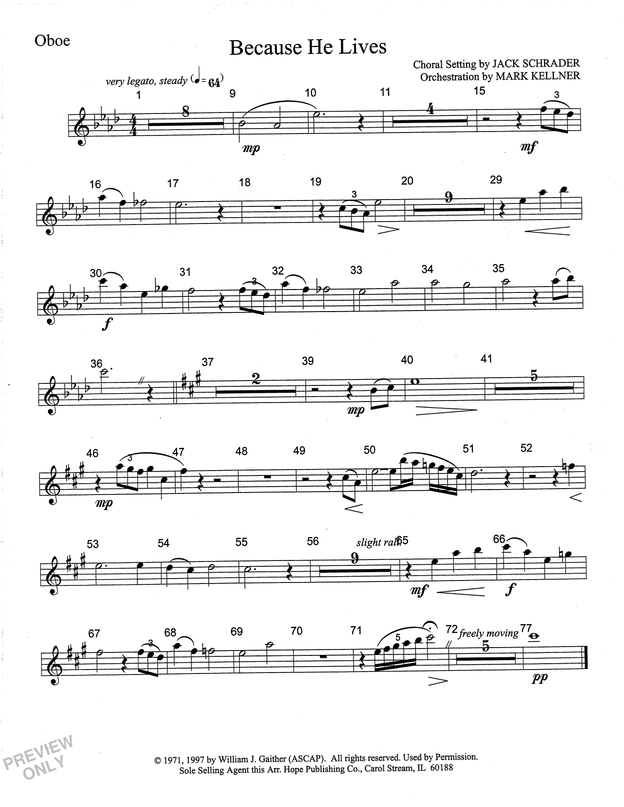 Mark Kellner Because He Lives - Oboe sheet music notes and chords arranged for Choir Instrumental Pak