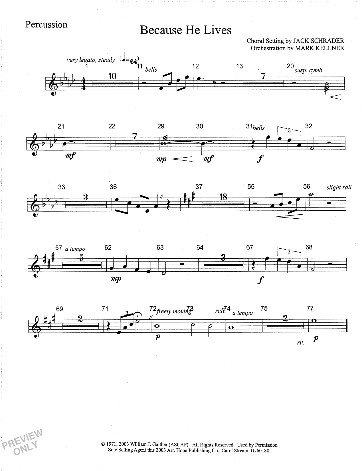 Mark Kellner Because He Lives - Percussion sheet music notes and chords arranged for Choir Instrumental Pak